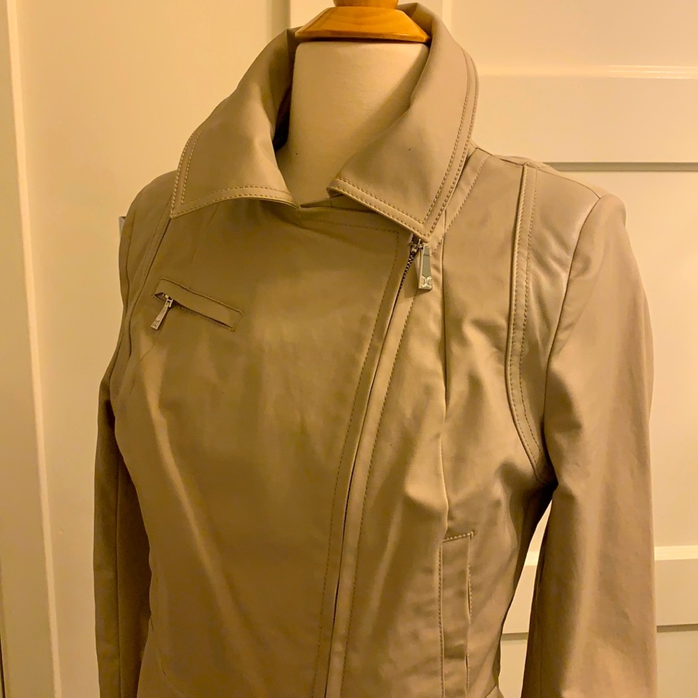 Taupe leather jacket by Dawn Levy